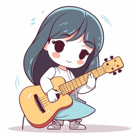 Girl playing the guitar. Cute cartoon character.