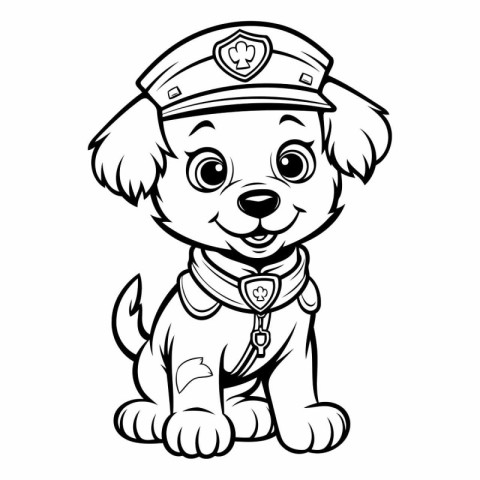 Black and White Cartoon Illustration of Cute Puppy Police Dog fo