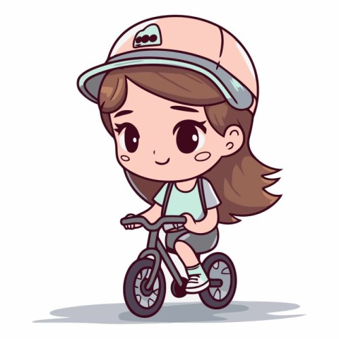 Cute little girl in helmet riding a bicycle.