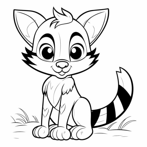 Black and White Cartoon Illustration of Cute Baby Fox Animal Cha