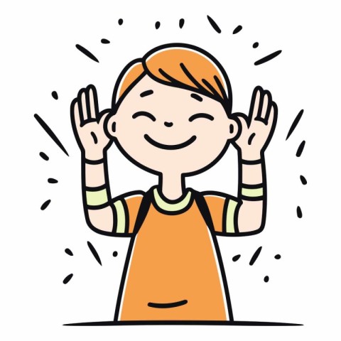 Vector illustration of happy smiling little boy in orange t-shir