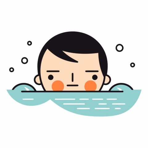 Cute cartoon boy swimming in the sea. Vector flat illustration.