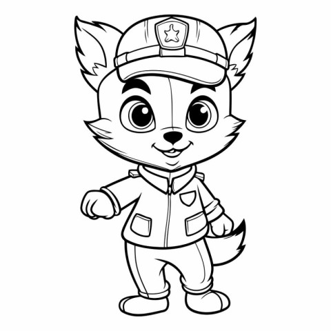 Black and White Cartoon Illustration of Cute Fox Animal Characte