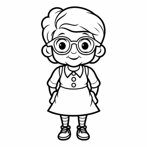 Coloring book for children: Girl wearing glasses.