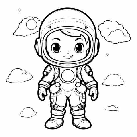 Cute astronaut boy in spacesuit for coloring book.