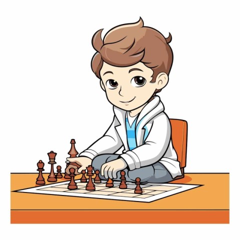 Cute boy playing chess of a boy playing chess.