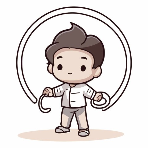 Boy Pulling A Rope - Vector Cartoon IllustrationÃ¯Â»Â¿