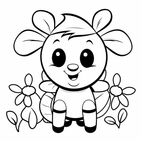 Coloring Page Outline Of Cute Cartoon Mouse Character With Flowe