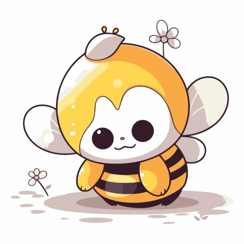 Cute cartoon bee with flower on white background.