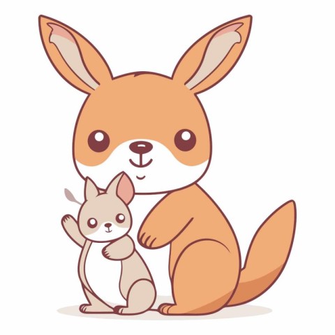 Cute cartoon kangaroo with a cat.