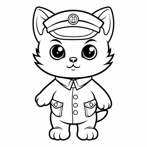 Black and White Cartoon Illustration of Cute Sailor Cat Characte