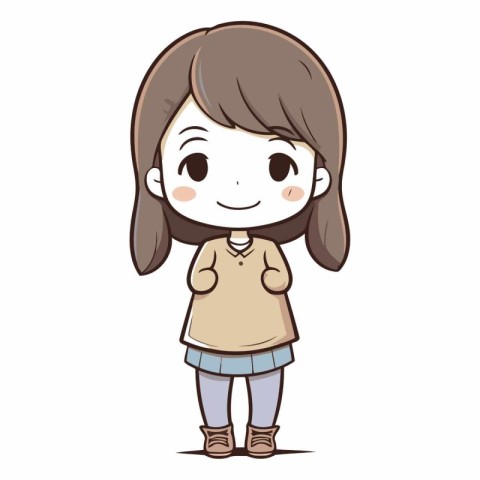 Cute little girl in casual clothes. Vector cartoon illustration