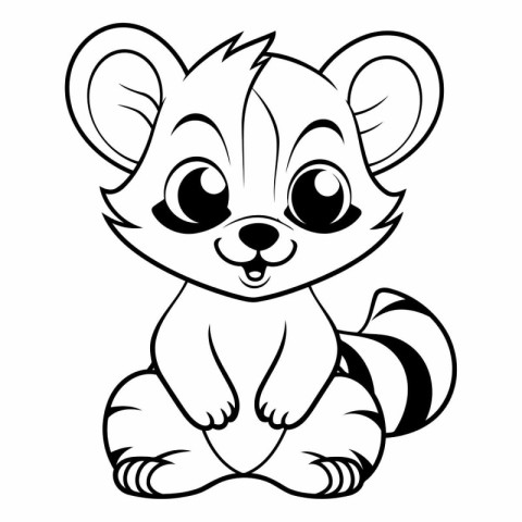 Black and White Cartoon Illustration of Cute Raccoon Animal Char