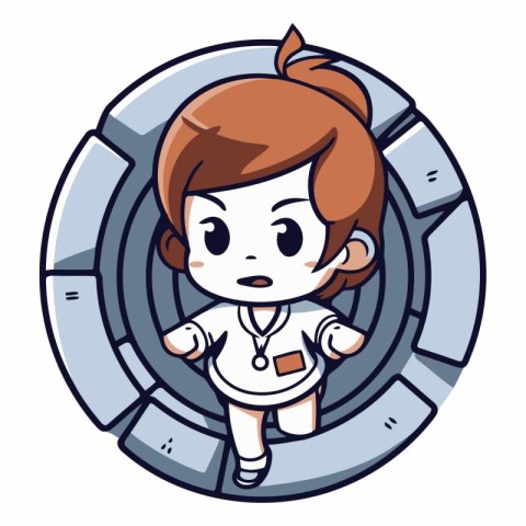 Illustration of a Cute Little Girl Posing Inside a Hole