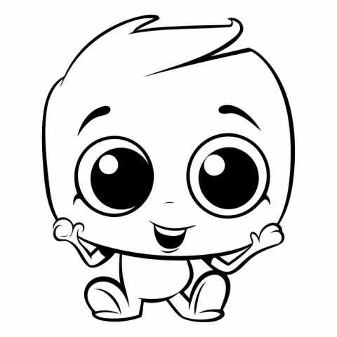 Cute Baby Boy - Black and White Cartoon Illustration. Vector