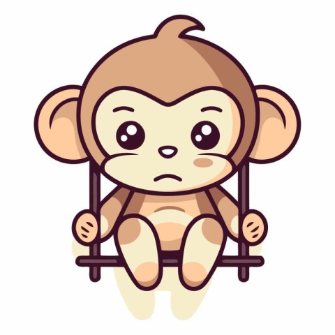 Cute Cartoon Monkey Sitting on a Cage.