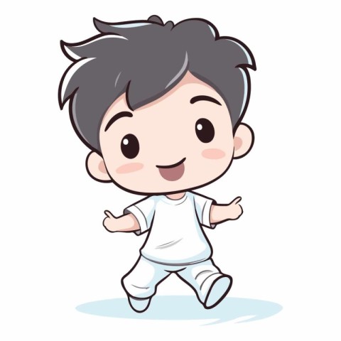 Cute little boy wearing white t-shirt cartoon vector illustratio