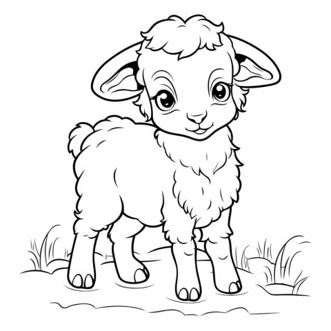 Black and White Cartoon Illustration of Cute Sheep Animal Charac