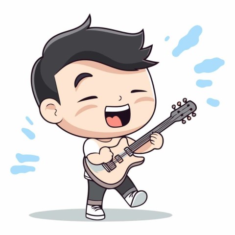 Boy playing guitar - Cute and funny cartoon style vector illustr