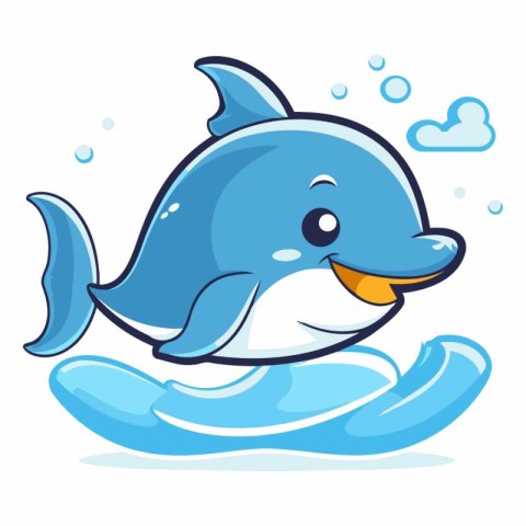 Cute cartoon whale jumping out of the water.