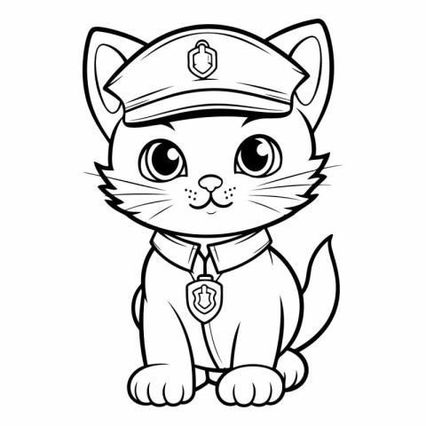 Black and White Cartoon Illustration of Cute Cat Sailor Characte