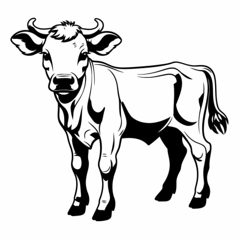 Vector image of a black and white cow on a white background.