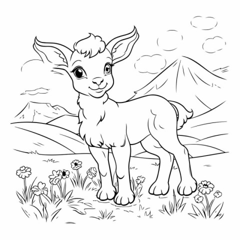 Cute cartoon baby goat. Coloring book page for kids.