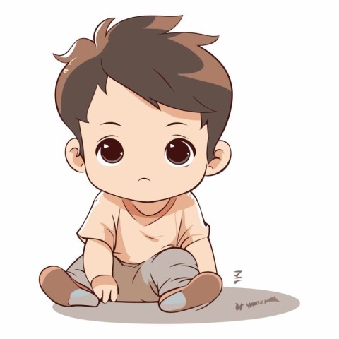 Cute baby boy sitting on the floor. Vector cartoon illustration.