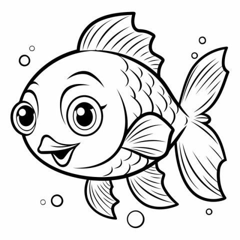 Black and White Cartoon Illustration of Cute Fish Animal Charact