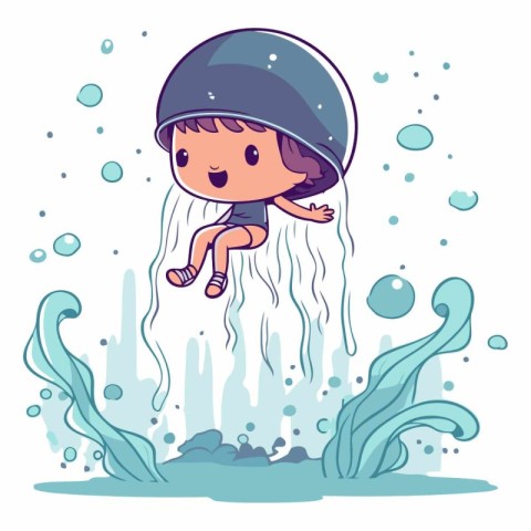 Cute little girl swimming in a jellyfish.