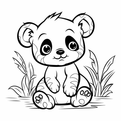 Black and White Cartoon Illustration of Cute Panda Animal for Co