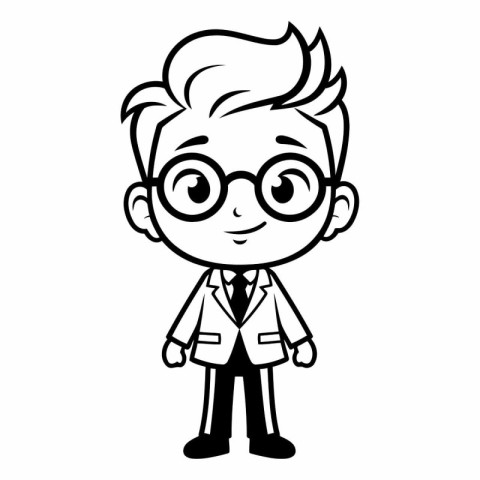 Funny cartoon boy with glasses for coloring book.