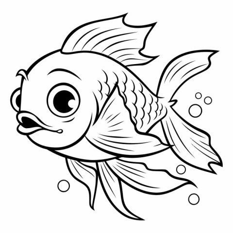 Black and White Cartoon Illustration of Cute Fish Animal Charact