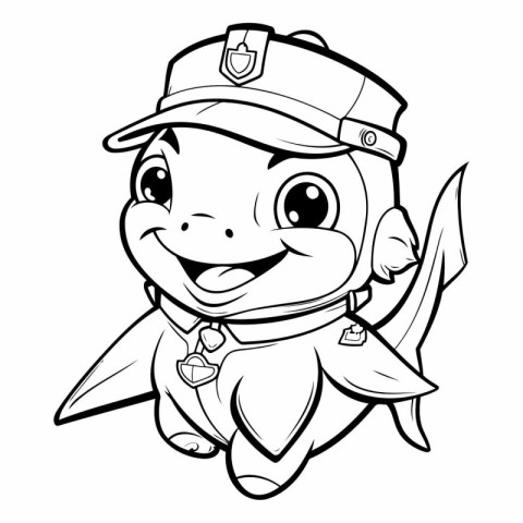 Black and White Cartoon Illustration of Cute Baby Shark Animal C