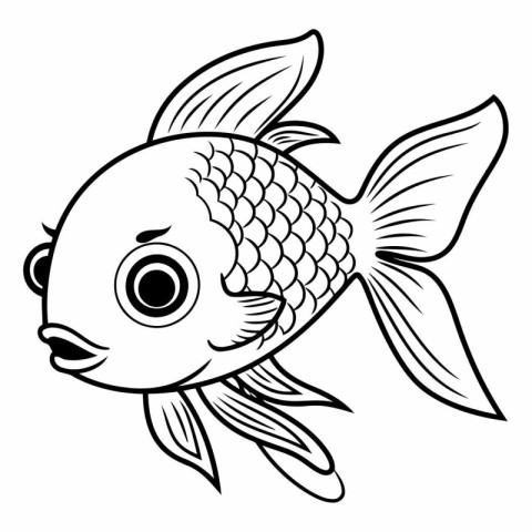 Black and White Cartoon Illustration of Cute Fish Animal Charact