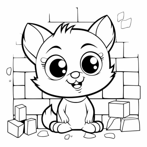 Black and White Cartoon Illustration of Cute Cat Animal Characte