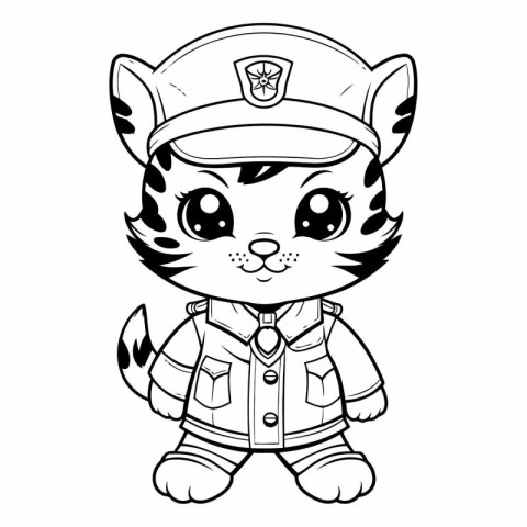 Black and White Cartoon Illustration of Cute Tiger Sailor Charac