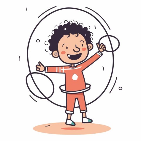 Cute little boy doing exercises with a hoop.