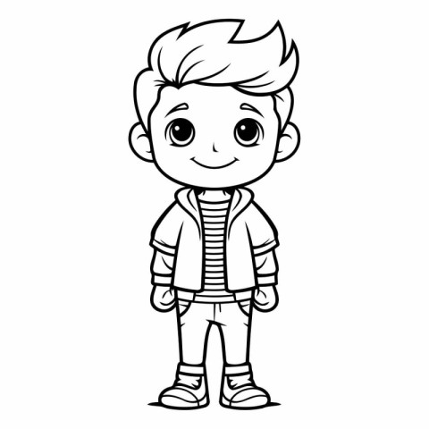 Cute little boy cartoon vector illustration. Black and white out