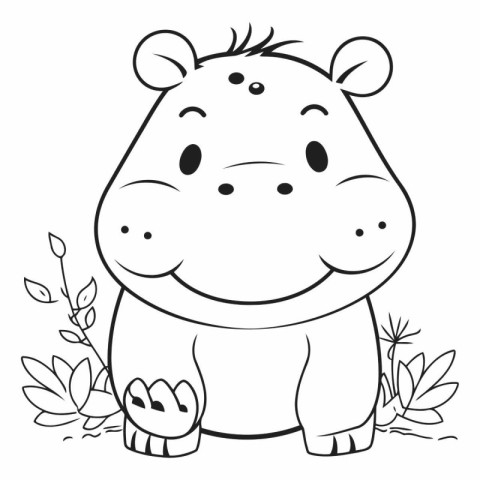 Coloring book for children: hippo and leaves.