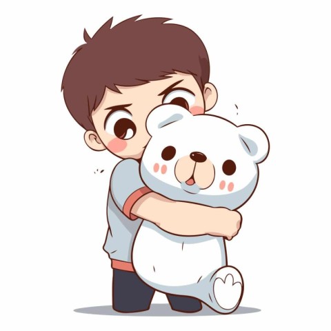 Vector illustration of a cute boy hugging a big teddy bear.