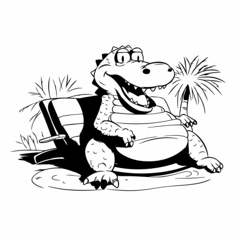 Crocodile sitting on a deck chair.