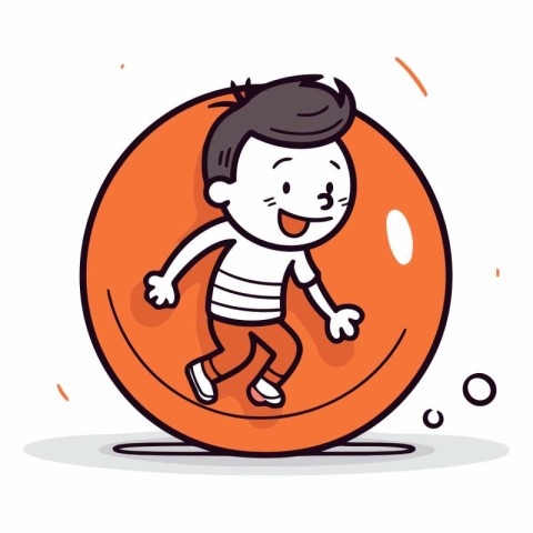 Cute little boy running on an orange circle.