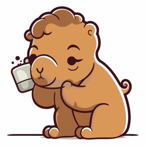 Illustration of a Cute Teddy Bear Holding a Cup of Coffee