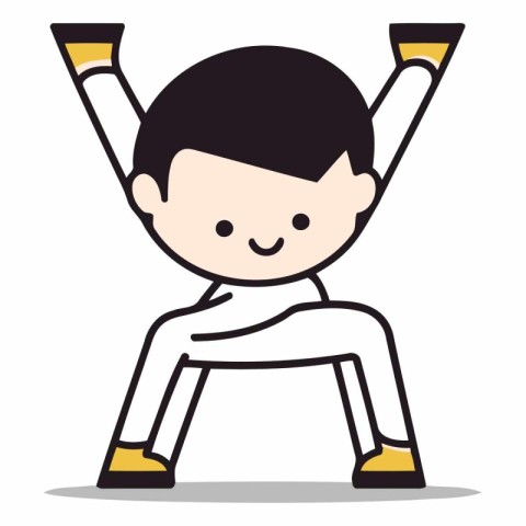 Cartoon illustration of a little boy doing gymnastics. Vector.