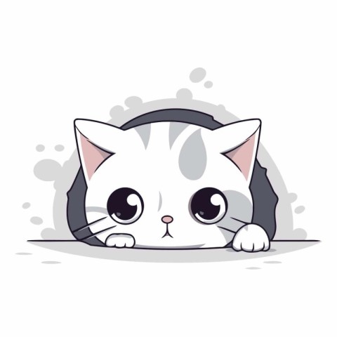 Cute cartoon cat with eyes closed on white background.