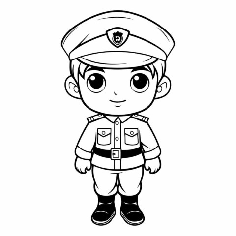 Coloring book for children: boy in police uniform (vector)