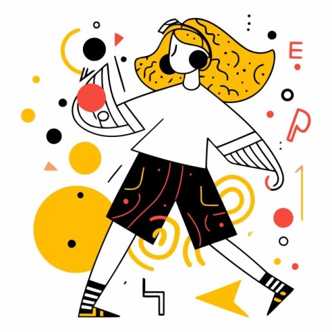 Vector illustration of a girl dancing in the style of flat desig