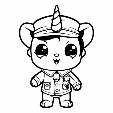 Black and White Cartoon Illustration of Cute Unicorn Fantasy Cha