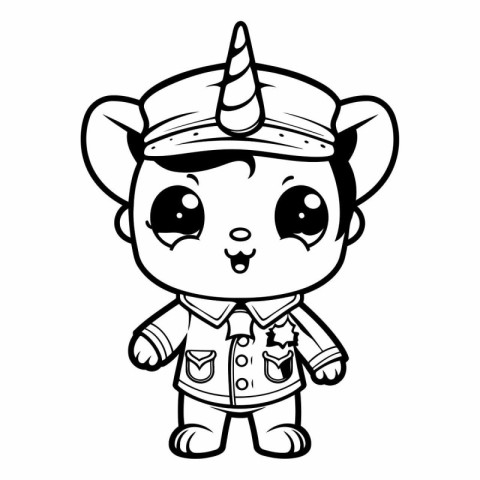 Black and White Cartoon Illustration of Cute Unicorn Fantasy Cha